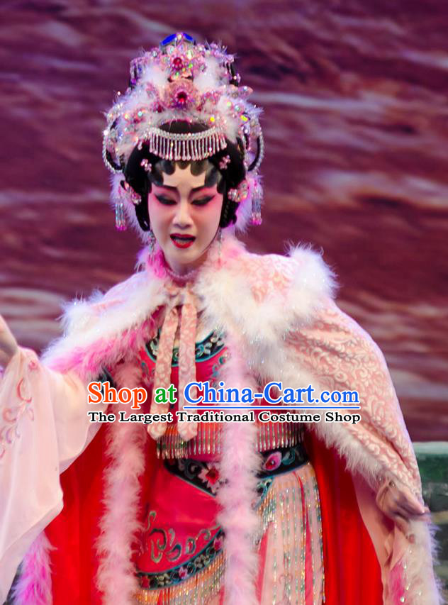 Chinese Cantonese Opera Princess Hong Luan Garment The Princess in Distress Costumes and Headdress Traditional Guangdong Opera Hua Tan Apparels Infanta Dress