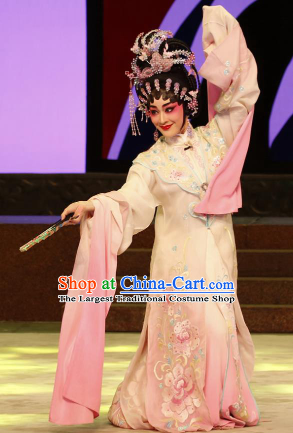 Chinese Cantonese Opera Rich Lady Du Liniang Garment The Peony Pavilion Costumes and Headdress Traditional Guangdong Opera Diva Apparels Hua Tan Dress