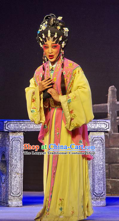 Chinese Cantonese Opera Imperial Consort Xi Shi Garment Costumes and Headdress Traditional Guangdong Opera Hua Tan Apparels Young Female Dress