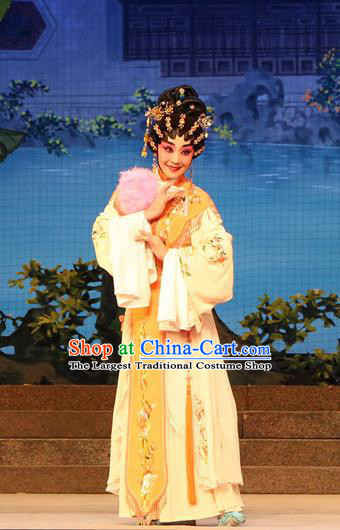 Chinese Cantonese Opera Young Beauty Garment Legend of Lun Wenxu Costumes and Headdress Traditional Guangdong Opera Rich Lady Apparels Hua Tan Pink Dress