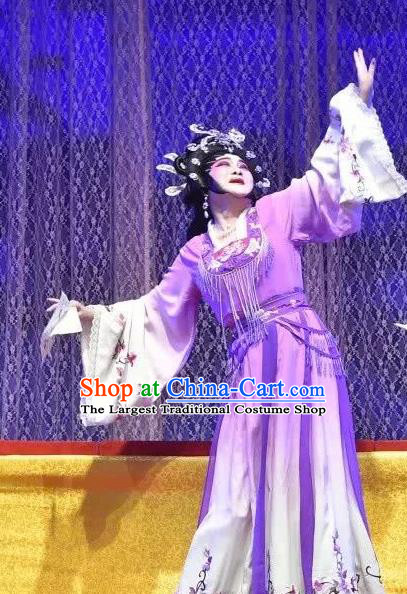 Chinese Cantonese Opera Empress Garment Southern Tang Emperor Costumes and Headdress Traditional Guangdong Opera Hua Tan Apparels Queen Purple Dress