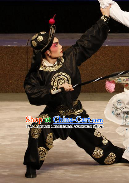 General Ma Chao Chinese Guangdong Opera Wusheng Apparels Costumes and Headpieces Traditional Cantonese Opera Martial Male Garment Soldier Black Clothing