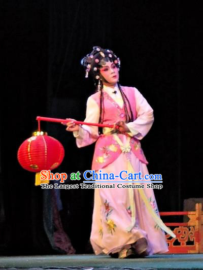 Chinese Cantonese Opera Maidservant Huan Sha Garment Story of the Violet Hairpin Costumes and Headdress Traditional Guangdong Opera Xiaodan Apparels Young Lady Dress