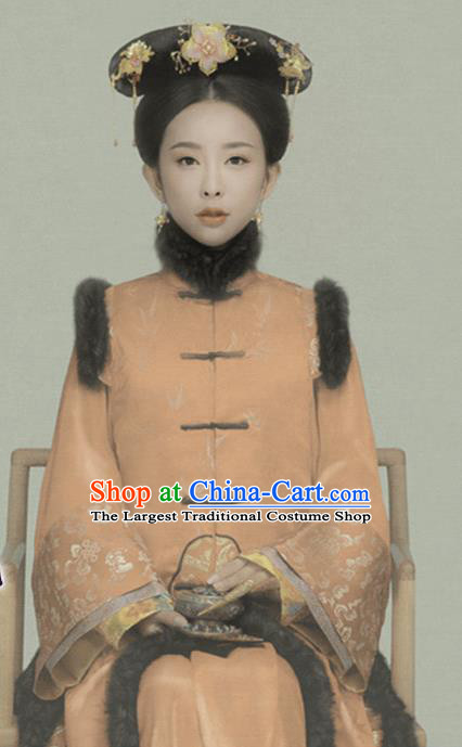 Chinese Traditional Drama Ancient Manchu Imperial Consort Hanfu Dress Apparels Qing Dynasty Palace Woman Historical Costumes and Headdress Complete Set