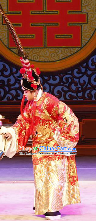 Dian Man Gong Zhu Gan Fu Ma Chinese Guangdong Opera Bridegroom Apparels Costumes and Headpieces Traditional Cantonese Opera Young Male Garment Meng Feixiong Clothing