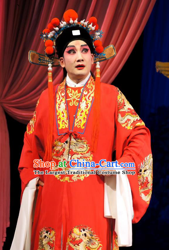 Dian Man Gong Zhu Gan Fu Ma Chinese Guangdong Opera Young Male Apparels Costumes and Headpieces Traditional Cantonese Opera Prince Garment Bridegroom Meng Feixiong Clothing