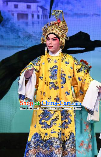 Chinese Guangdong Opera Monarch Apparels Costumes and Headpieces Traditional Cantonese Opera Young Male Garment Emperor Song Clothing
