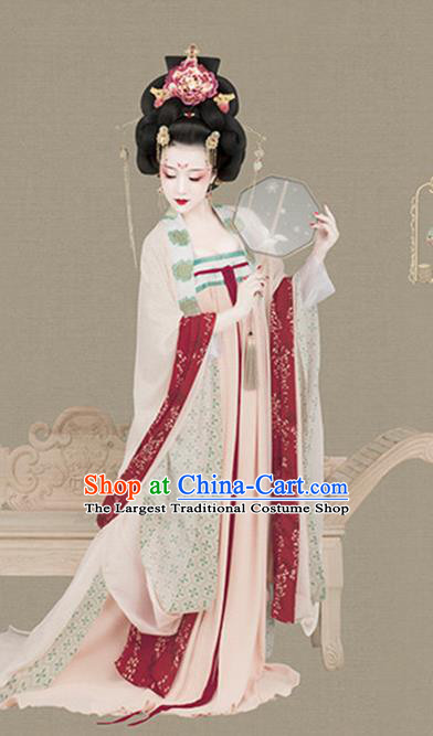 Chinese Traditional Tang Dynasty Imperial Concubine Historical Costumes Ancient Drama Court Woman Hanfu Dress Apparels and Headdress Complete Set