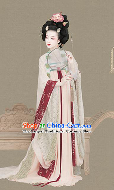 Chinese Traditional Tang Dynasty Imperial Concubine Historical Costumes Ancient Drama Court Woman Hanfu Dress Apparels and Headdress Complete Set
