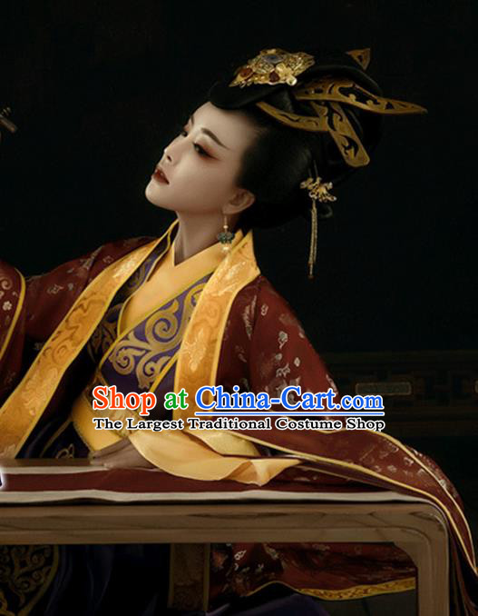 Chinese Traditional Han Dynasty Imperial Empress Historical Costumes Ancient Drama Royal Queen Hanfu Dress Apparels and Headdress for Women