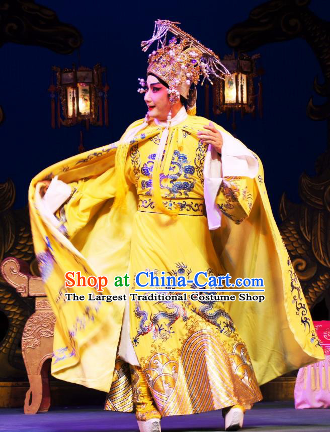 Emperor and the Village Girl Chinese Guangdong Opera Xiaosheng Apparels Costumes and Headpieces Traditional Cantonese Opera Monarch Garment Young Male Clothing