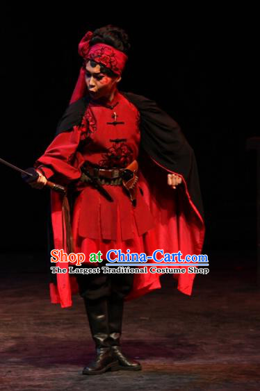 Chinese Cantonese Opera Martial Female Garment The Watchtower Costumes and Headdress Traditional Guangdong Opera Woman Robber Apparels Dan Yanying Dress