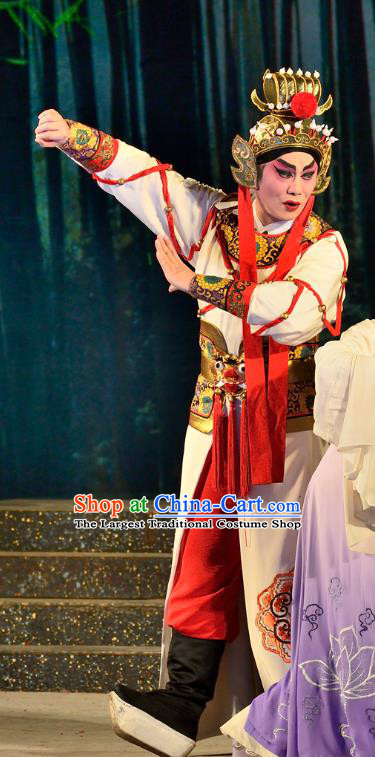 Chinese Guangdong Opera General Wei Tuo Apparels Costumes and Headwear Traditional Cantonese Opera Martial Male Garment Wusheng Clothing