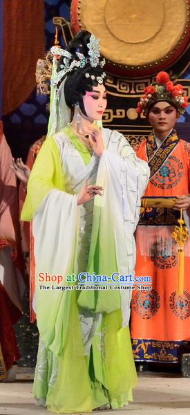 Chinese Cantonese Opera Guanyin Bodhisattva Garment Costumes and Headdress Traditional Guangdong Opera Princess Miaoshan Apparels Goddess Dress