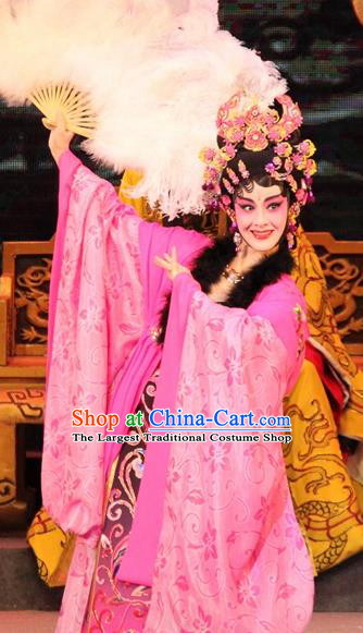 Chinese Cantonese Opera Hua Tan Garment Legend of Er Lang Costumes and Headdress Traditional Guangdong Opera Imperial Consort Da Ji Apparels Diva Rosy Dress