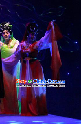 Chinese Cantonese Opera Fairy Garment Qian Nv You Hun Costumes and Headdress Traditional Guangdong Opera Ghost Nie Xiaoqian Apparels Hua Tan Red Dress