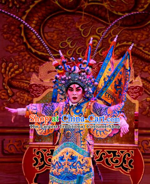 Chinese Guangdong Opera Crown Prince Apparels Costumes and Headwear Traditional Cantonese Opera Kao Garment General Armor Clothing with Flags