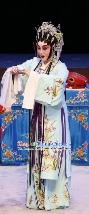 Chinese Cantonese Opera Young Woman Garment Ne Zha Hui Mu Costumes and Headdress Traditional Guangdong Opera Actress Apparels Diva Dress