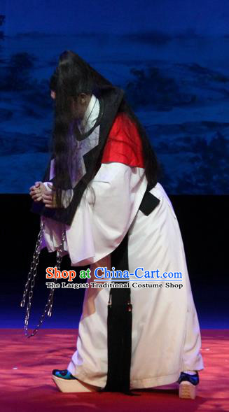 Escape from Banishment Chinese Guangdong Opera Distress Male Apparels Costumes and Headwear Traditional Cantonese Opera Garment Prisoner He Wenxiu Clothing