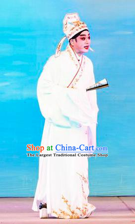 San Xiao Yin Yuan Chinese Guangdong Opera Xiaosheng Apparels Costumes and Headwear Traditional Cantonese Opera Gifted Youth Garment Scholar Tang Bohu Clothing