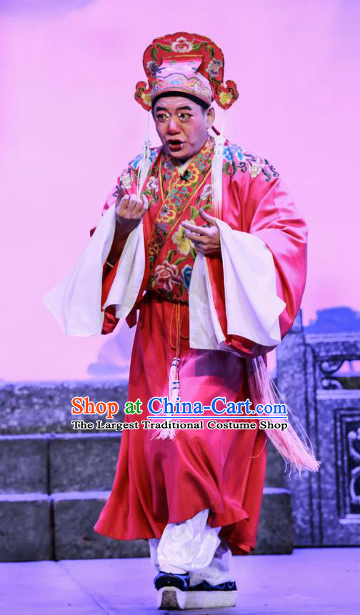 San Xiao Yin Yuan Chinese Guangdong Opera Childe Apparels Costumes and Headwear Traditional Cantonese Opera Clown Garment Pink Clothing