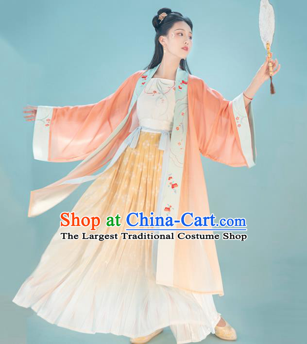 Chinese Traditional Song Dynasty Young Lady Apparels Ancient Village Girl Embroidered Hanfu Dress Historical Costumes for Women