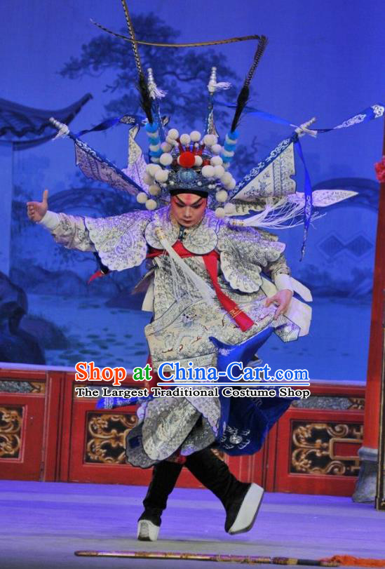 The Sword Chinese Guangdong Opera General Kao Apparels Costumes and Headwear Traditional Cantonese Opera Military Officer Garment Armor Clothing with Flags