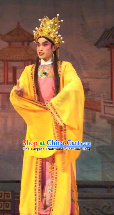 Wu Suo Dong Gong Chinese Guangdong Opera Xiaosheng Apparels Costumes and Headwear Traditional Cantonese Opera Prince Wen Xi Garment Young Male Clothing