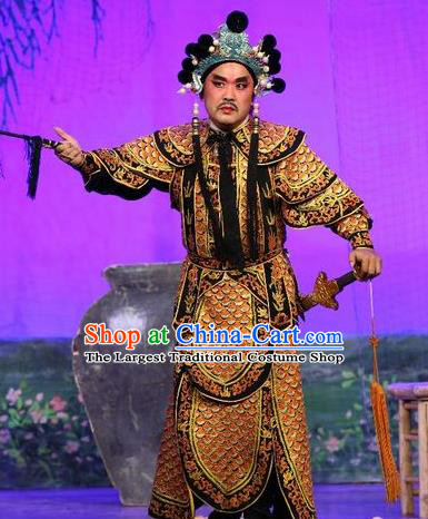 Feng Guan Meng Chinese Guangdong Opera General Apparels Costumes and Headwear Traditional Cantonese Opera Martial Male Garment Wusheng Armor Clothing