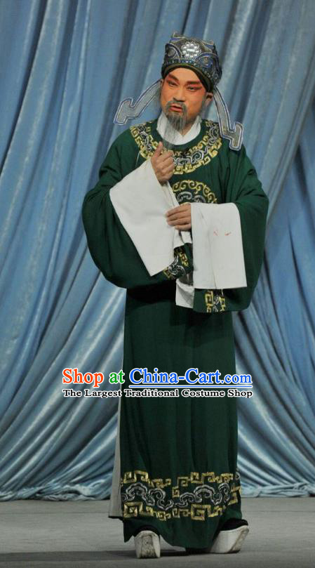 The Sword Chinese Guangdong Opera Elderly Male Apparels Costumes and Headwear Traditional Cantonese Opera Laosheng Garment Official Green Clothing