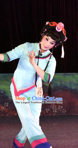 Chinese Cantonese Opera Young Lady Shui Mei Garment Dan Jia Nv Costumes and Headdress Traditional Guangdong Opera Fisher Maiden Apparels Village Girl Dress