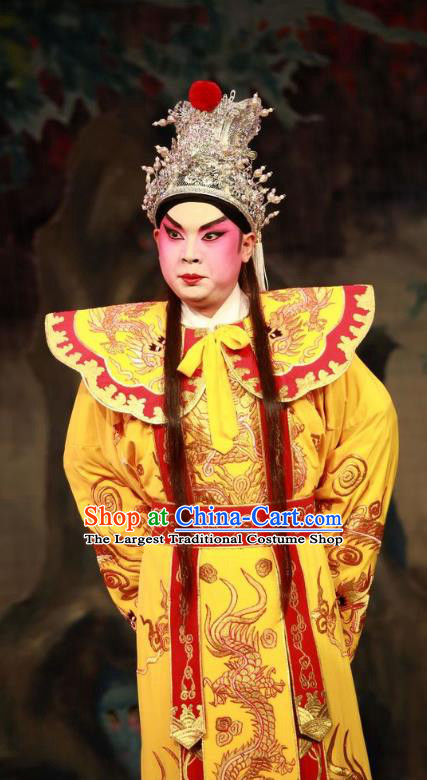 Dan Jia Nv Chinese Guangdong Opera Monarch Apparels Costumes and Headwear Traditional Cantonese Opera Young Male Garment Emperor Clothing