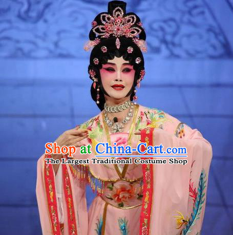 Chinese Cantonese Opera Imperial Consort Yin Garment Li Shimin Deng Ji Costumes and Headdress Traditional Guangdong Opera Young Female Apparels Hua Tan Pink Dress
