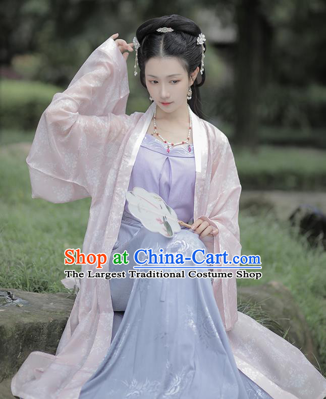 Chinese Traditional Song Dynasty Noble Lady Hanfu Dress Apparels Ancient Patrician Woman Historical Costumes Complete Set