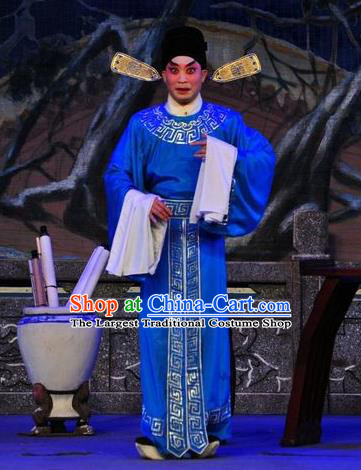 Shi Zou Yan Song Chinese Guangdong Opera Xiaosheng Apparels Costumes and Headwear Traditional Cantonese Opera Young Male Garment Scholar Li Shuyun Clothing