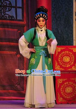 Chinese Cantonese Opera Maid Lady Garment Unhappy Marriage Costumes and Headdress Traditional Guangdong Opera Xiaodan Apparels Servant Girl Dress