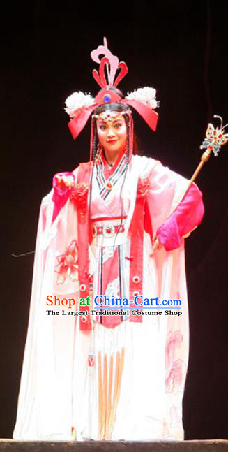 Chinese Historical Drama Princess Hu Die Ancient Young Lady Garment Costumes Traditional Ethnic Girl Dance Pink Dress Apparels and Headdress