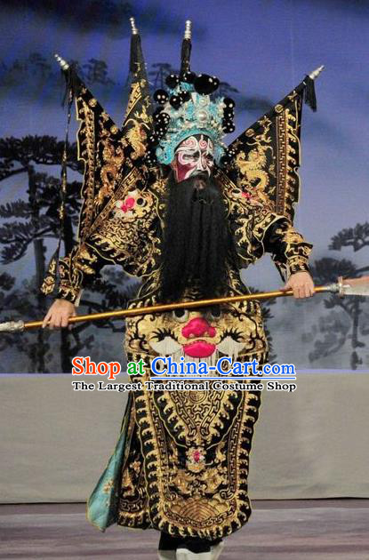 Fan Lihua Return Tang Chinese Guangdong Opera Armor Apparels Costumes and Headwear Traditional Cantonese Opera General Garment Black Kao Clothing with Flags