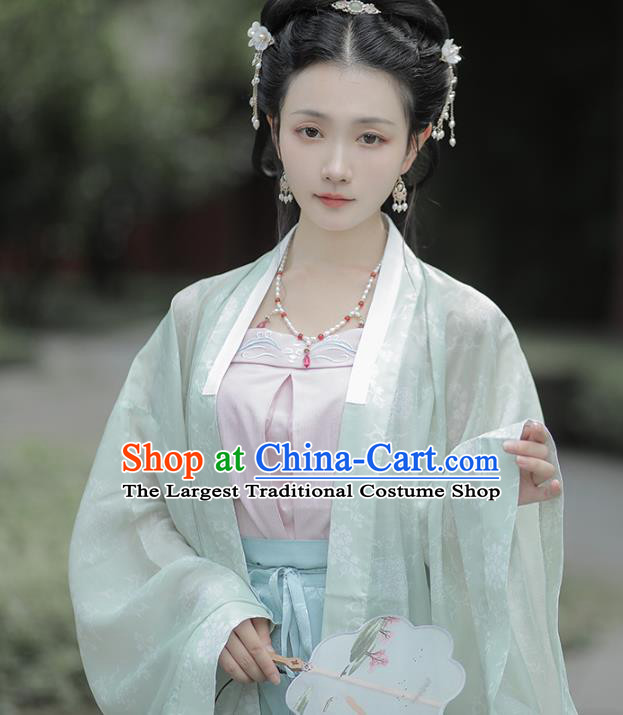 Chinese Traditional Song Dynasty Young Lady Hanfu Dress Apparels Ancient Civilian Girl Historical Costumes BeiZi Strapless and Skirt Full Set