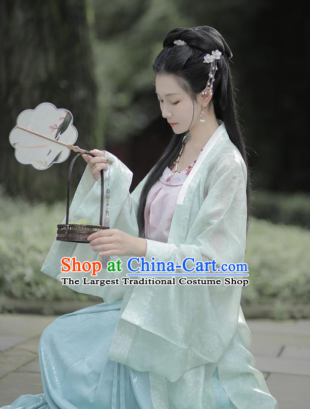 Chinese Traditional Song Dynasty Young Lady Hanfu Dress Apparels Ancient Civilian Girl Historical Costumes BeiZi Strapless and Skirt Full Set