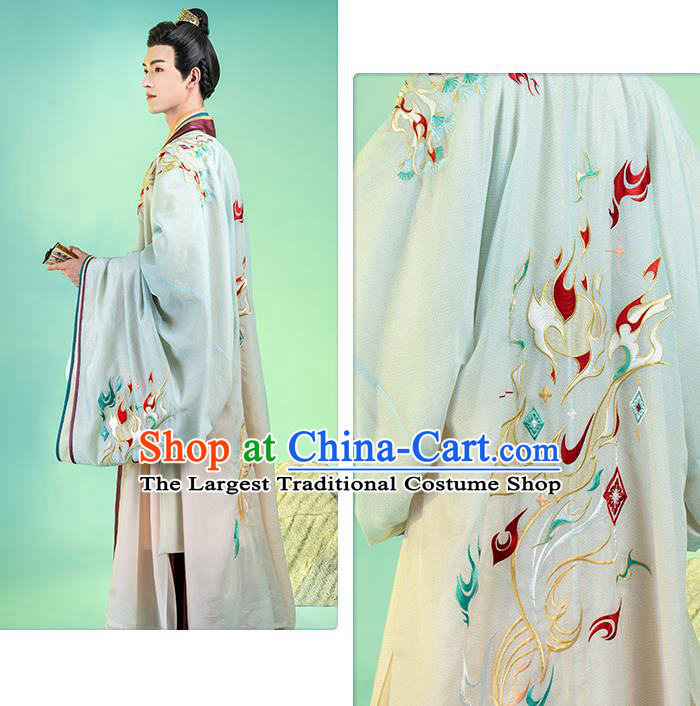 Asian Chinese Traditional Song Dynasty Royal Prince Hanfu Apparels Ancient Nobility Childe Historical Costumes Embroidered Cape Shirt and Skirt Complete Set for Men