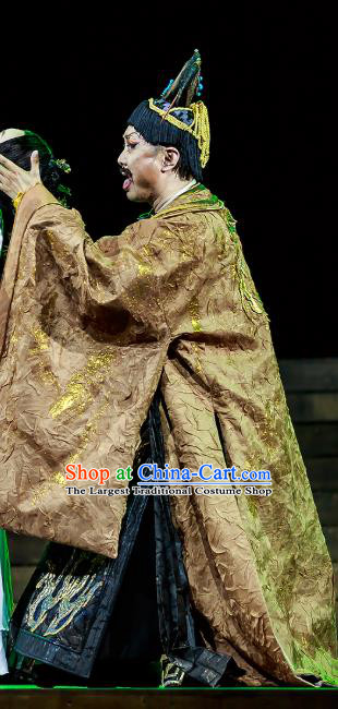 Chinese Traditional Stage Performance King Qi Apparels Costumes Historical Drama The Prince of Lanling Ancient Monarch Garment Elderly Male Clothing and Headwear