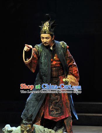 Chinese Traditional Qin Dynasty Chancellor Li Si Clothing Stage Performance Historical Drama Fu Sheng Apparels Costumes Ancient Prime Minister Garment and Headwear