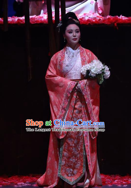 Chinese Historical Drama Guang Ling San Ancient Noble Madam Garment Costumes Traditional Stage Show Dress Jin Dynasty Young Mistress Apparels and Headpieces
