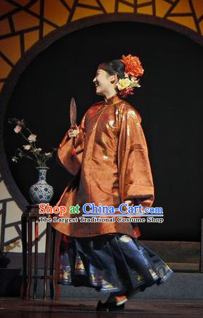 Chinese Historical Drama Peach Blossom Fan Ancient Geisha Garment Costumes Traditional Stage Show Dress Ming Dynasty Courtesan Apparels and Headpieces