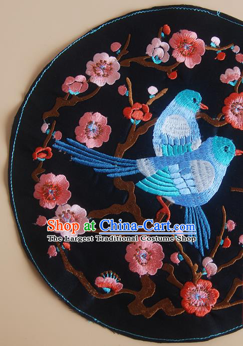Chinese Traditional Ethnic Embroidered Plum Birds Patch Decoration Embroidery Applique Craft Embroidered Accessories