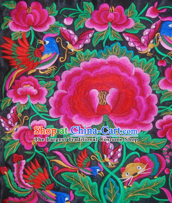 Chinese Traditional Ethnic Embroidered Peony Birds Patch Decoration Embroidery Applique Craft Embroidered Triangle Accessories