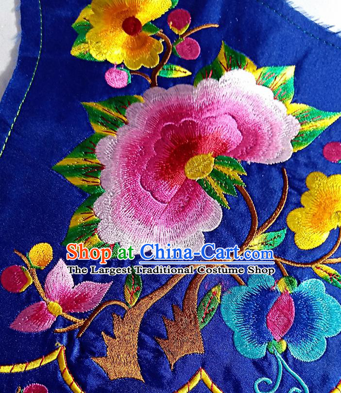 Chinese Traditional Embroidered Flowers Royalblue Patch Decoration Embroidery Applique Craft Embroidered Bellyband Accessories