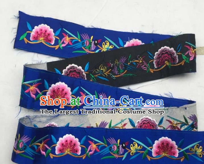 Chinese Traditional Embroidered Pine Peach Blossom Royalblue Patch Decoration Embroidery Applique Craft Embroidered Accessories