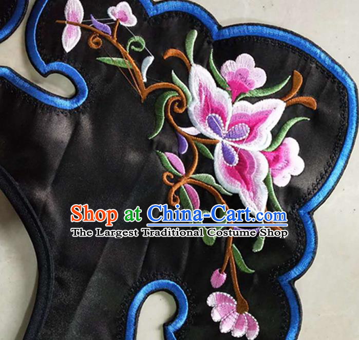 Chinese Traditional Embroidered Flowers Pattern Black Patch Embroidery Craft Qing Dynasty Embroidered Shoulder Accessories